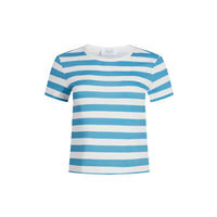 Olivia by Livro Short Sleeve Crew Neck Tee in azul stripe - women's t-shirt - detail view