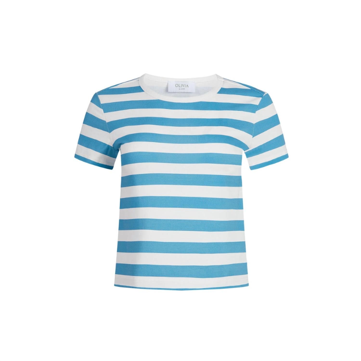 Olivia by Livro Short Sleeve Crew Neck Tee in azul stripe - women's t-shirt - detail view