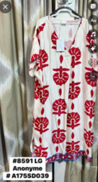 Anonyme Print V-neck Tunic Dress in red blue - women's dress - alternate view