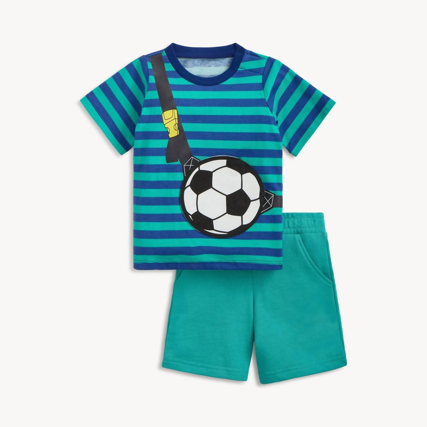 magnetic me Boy's Soccer Short Sleeve Tee + Short Set in soccer bag fidget pocket - item