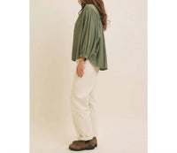 In February Francine Linen Blend Button Down Blouse in green - women's blouse - alternate view