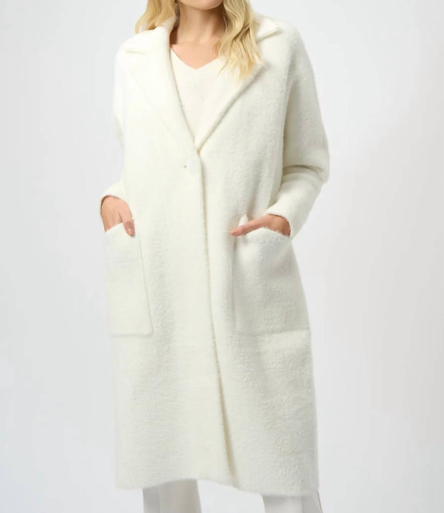 Joseph Ribkoff - Notched Collar Long Sleeves Faux Fur Coat
