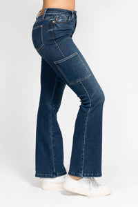 Judy Blue High Waisted Cargo Bootcut Stretchy Jeans in dark denim - women's pants - view 5