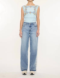 Kancan - High Rise Lace Trim Wide Leg Jean