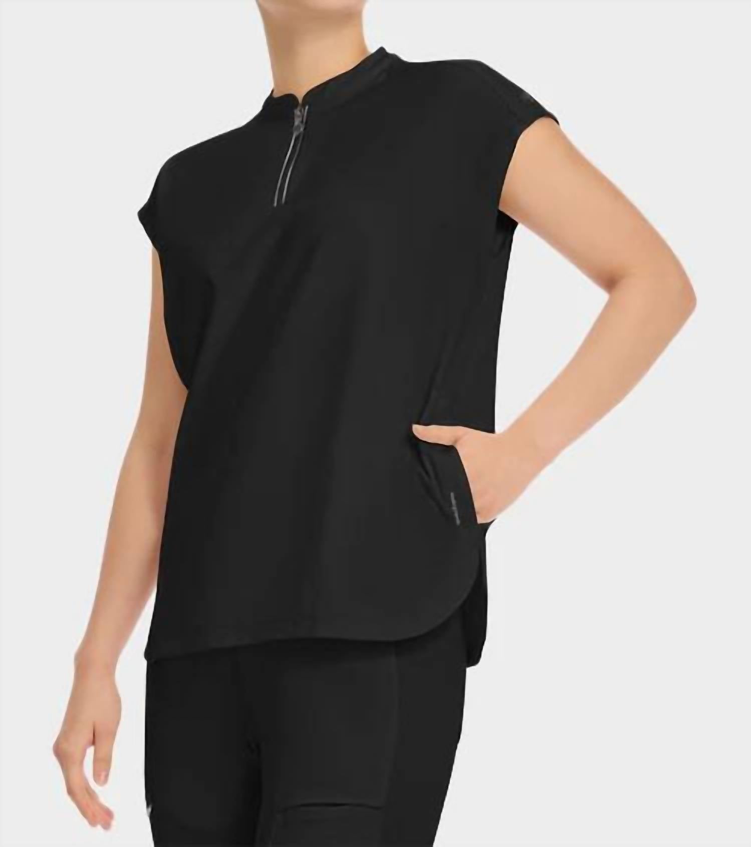 Healing Hands - Sandy Zip Mandarin Collar Top