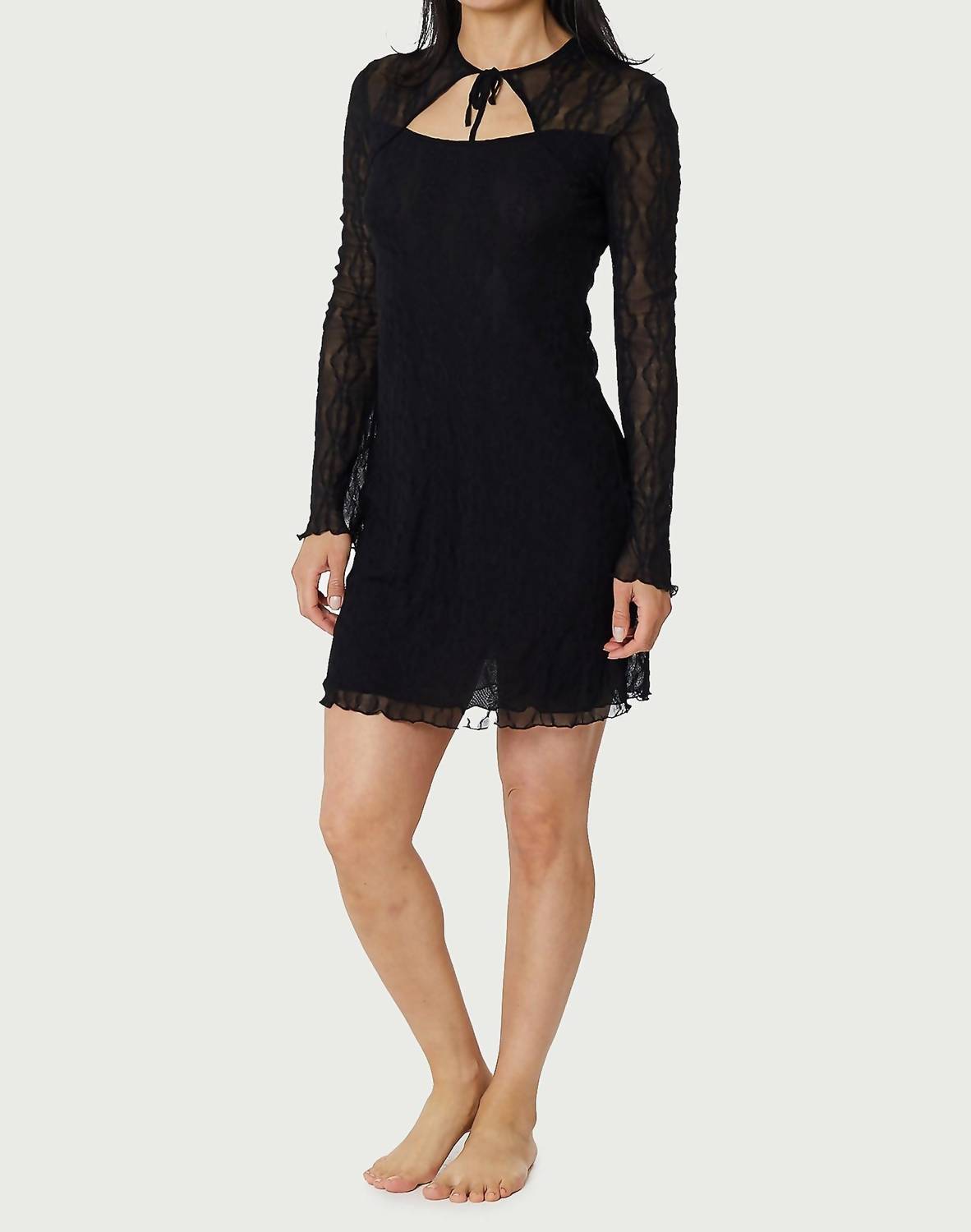 Find Me Now - Women's Mariposa Long Sleeve Bow Mini Dress