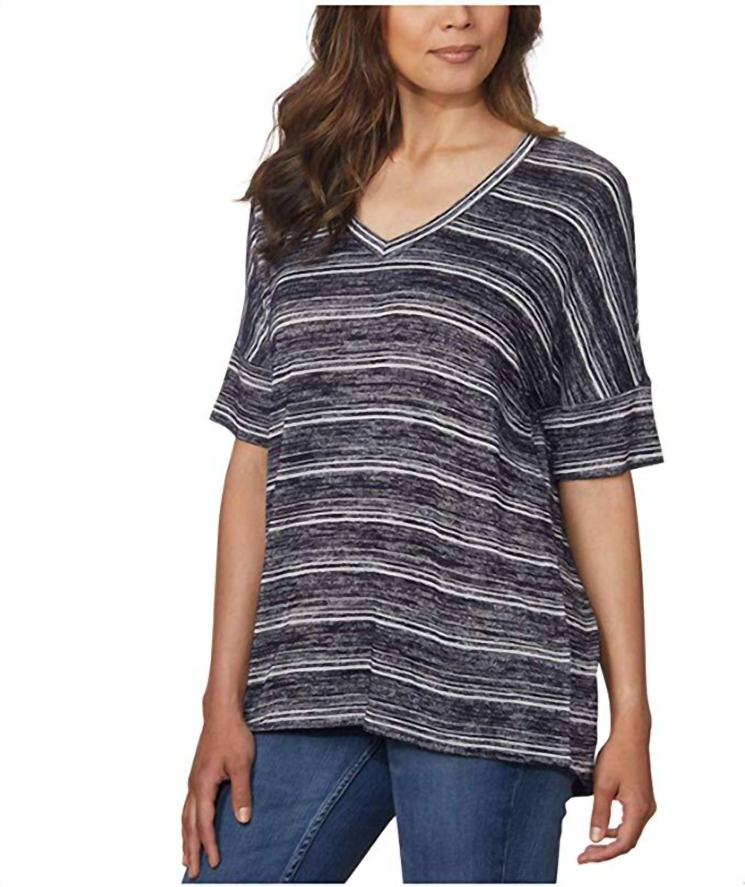 Calvin Klein - V Neck Striped Knit Top