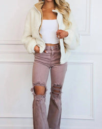 Risen - Riva Distressed High Rise Straight Leg Jeans