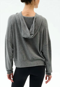 SPLITS59 Joey Long Sleeve Hoodie in gray - women's top - detail view