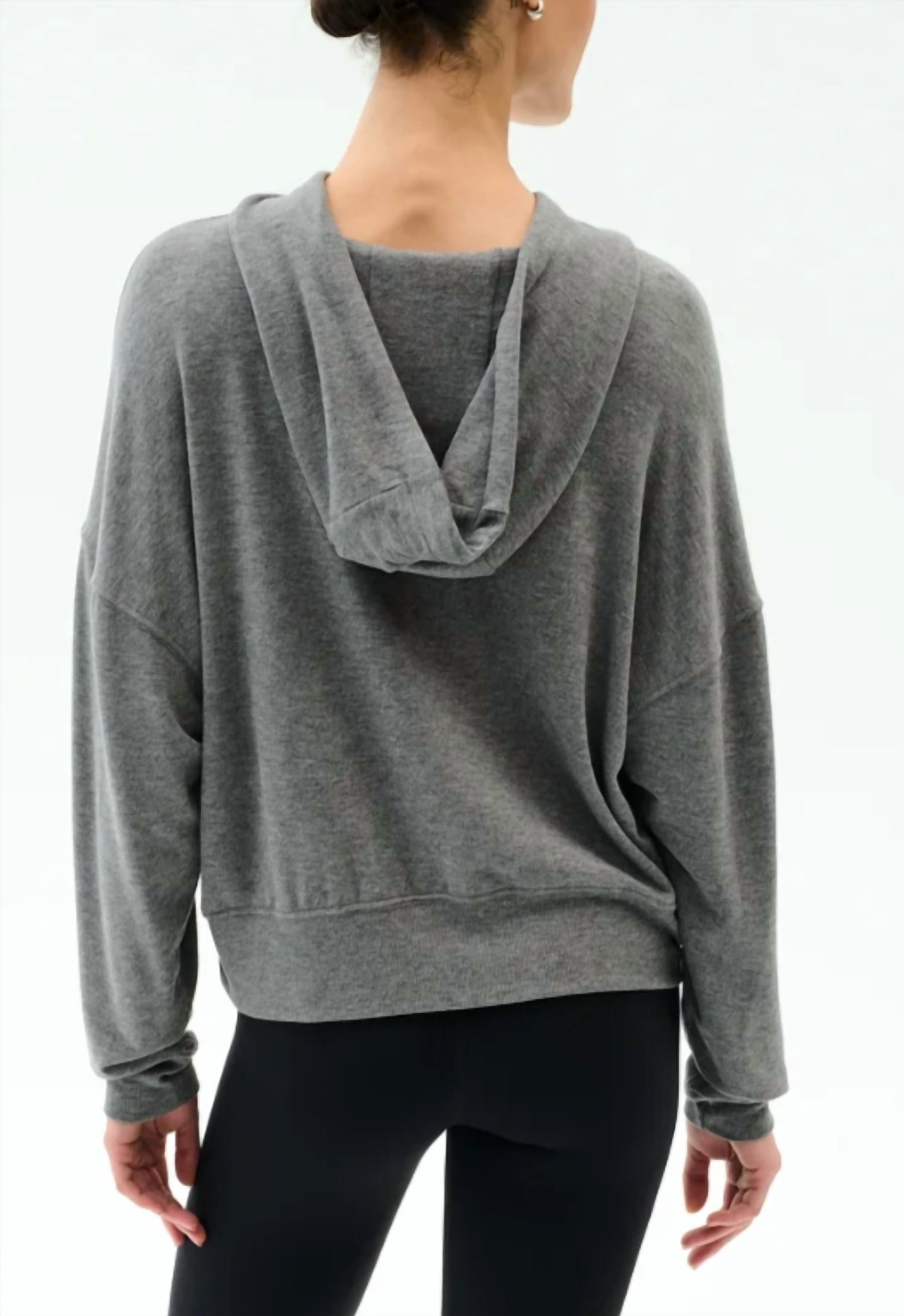 SPLITS59 Joey Long Sleeve Hoodie in gray - women's top - detail view