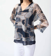 Joseph Ribkoff - Mesh Abstract Print Layered Top
