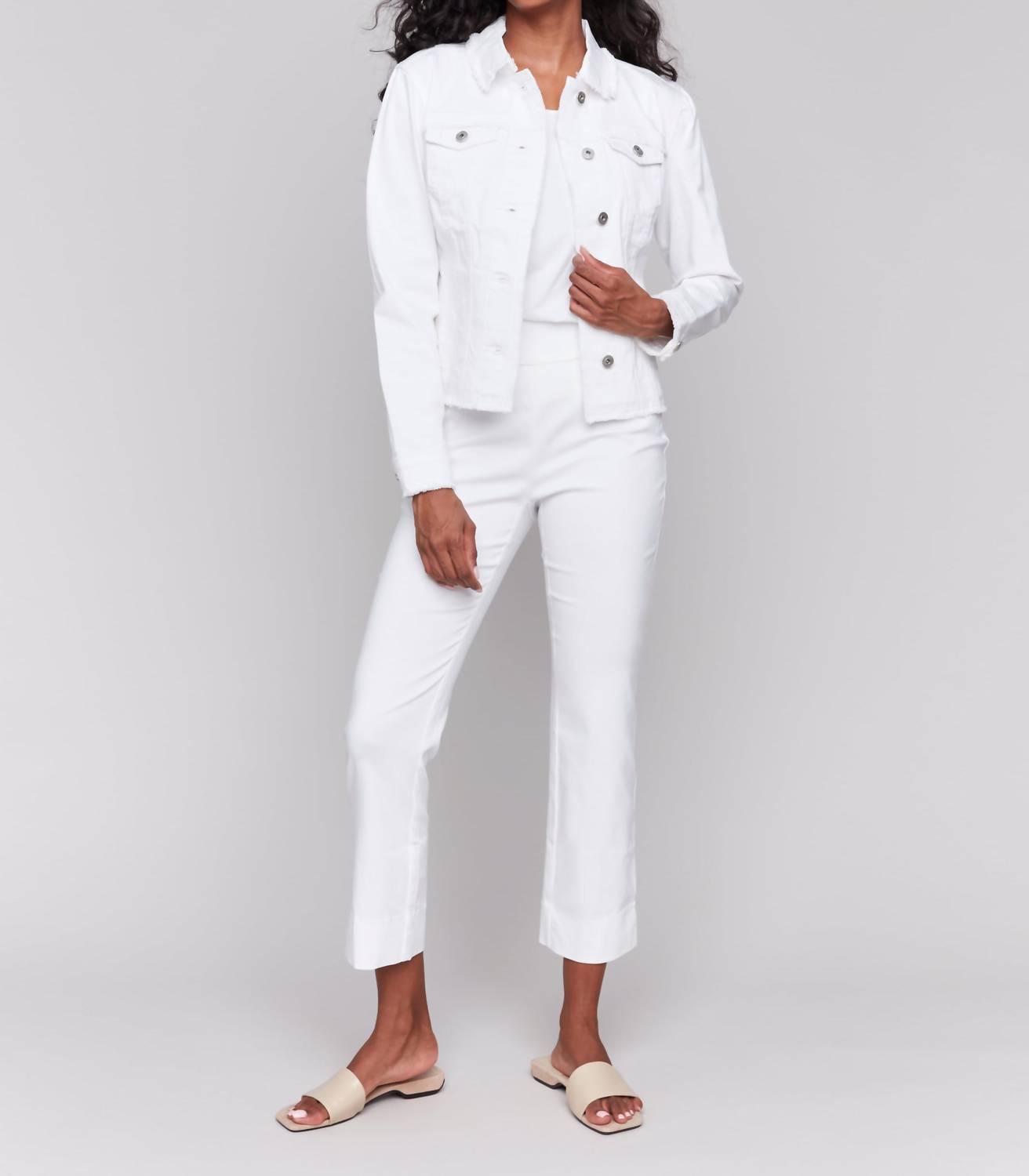 Charlie B - Twill Jean Jacket With Frayed Edges