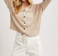 Wishlist - Open-knit Button-up Hooded Sweater