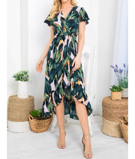 La Soul - Tropical Leaf Faux Wrap Dress