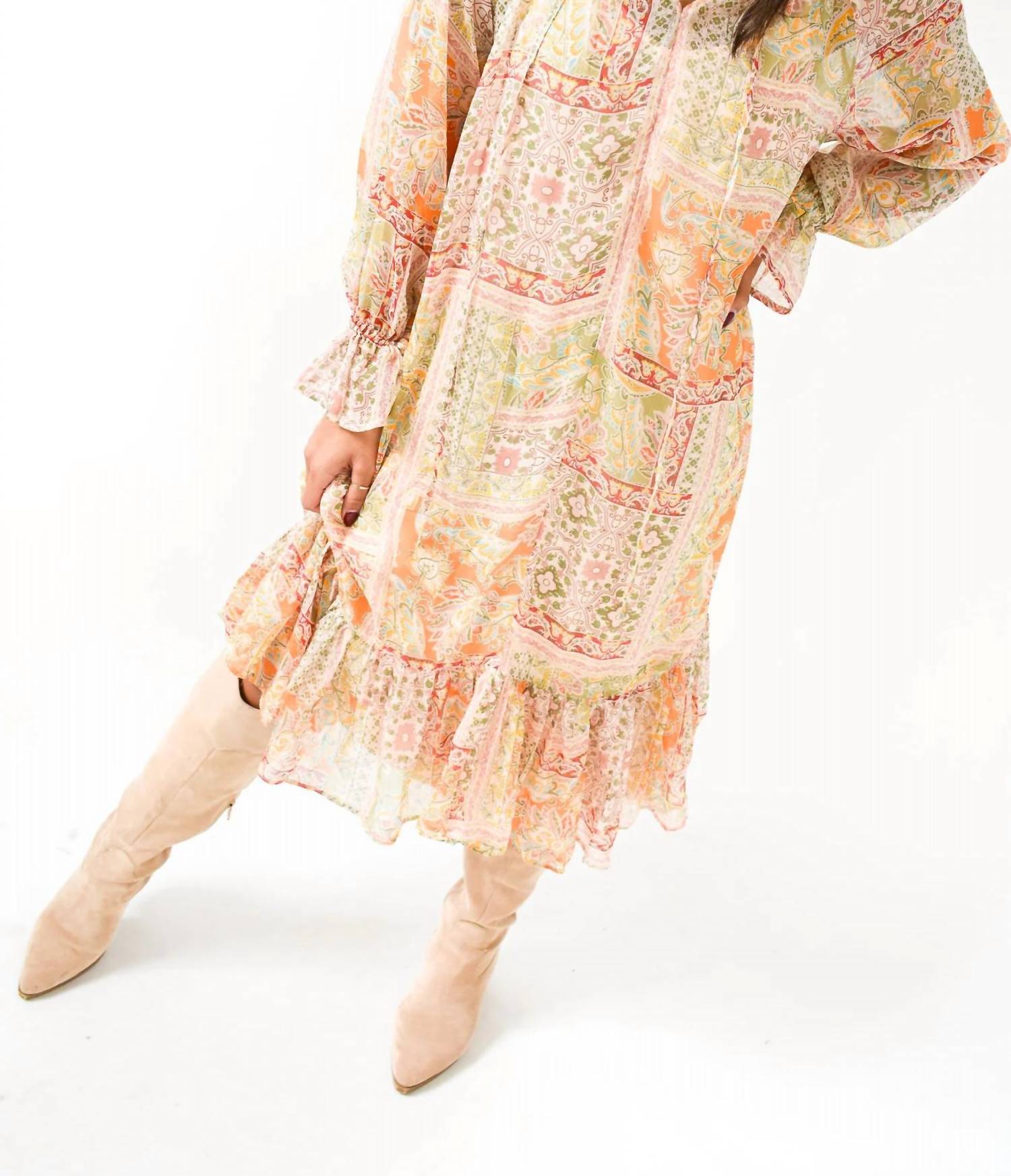Karlie - Paisley Chiffon Midi Dress