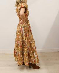 Entro - Vintage Bloom Floral Print Tiered Midi Dress
