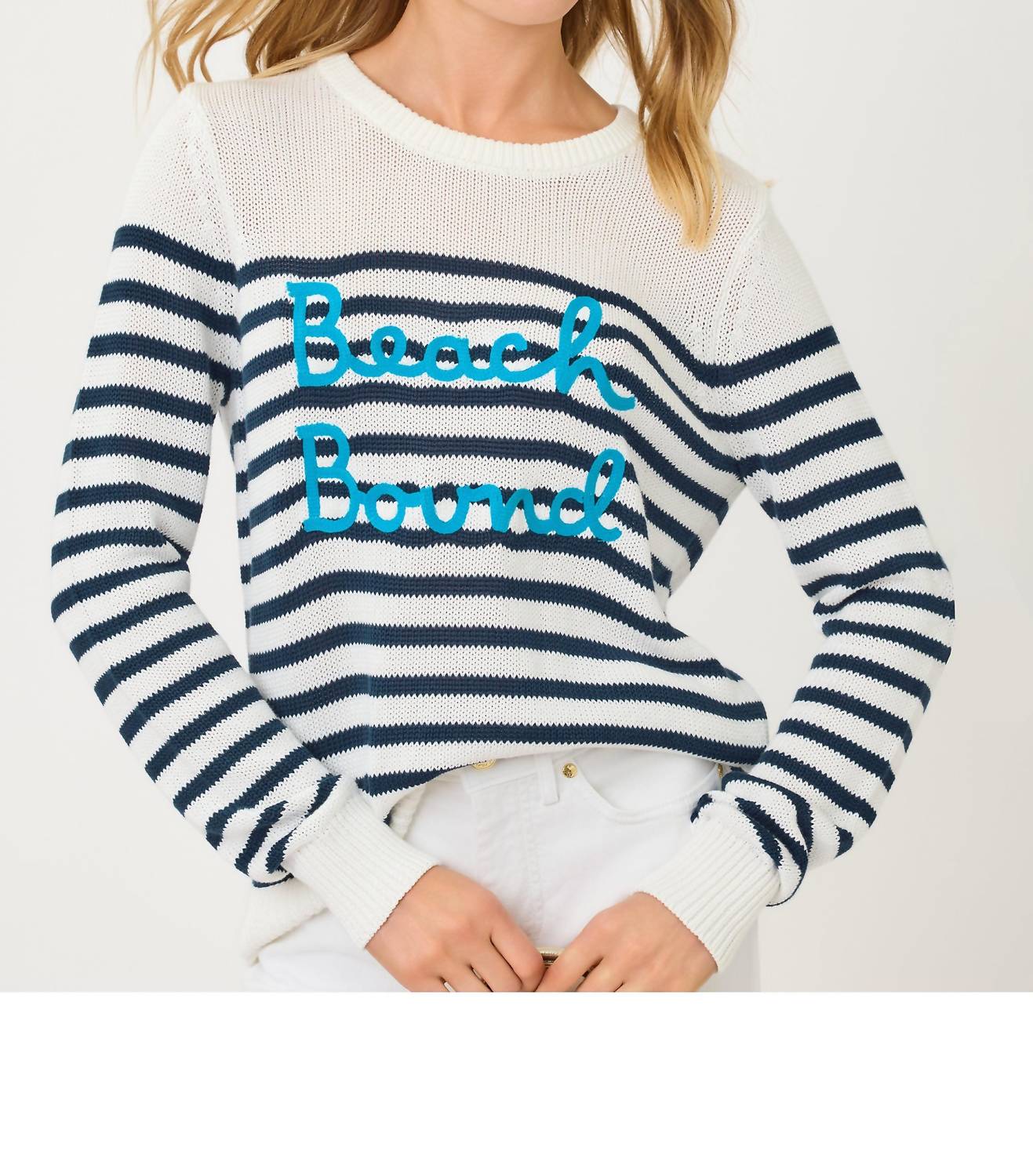 Lilly Pulitzer Kelsa Stripe Long Sleeve Sweater in white blue - women's sweater - detail view