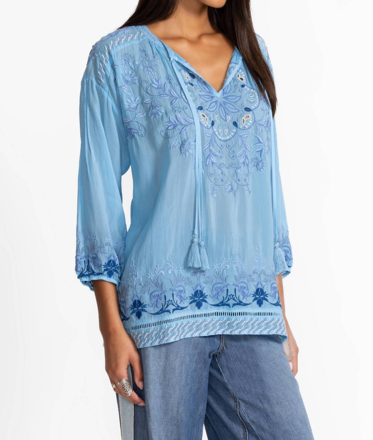Johnny Was MARGOT BLOUSE in ethereal blue - women's blouse - alternate view