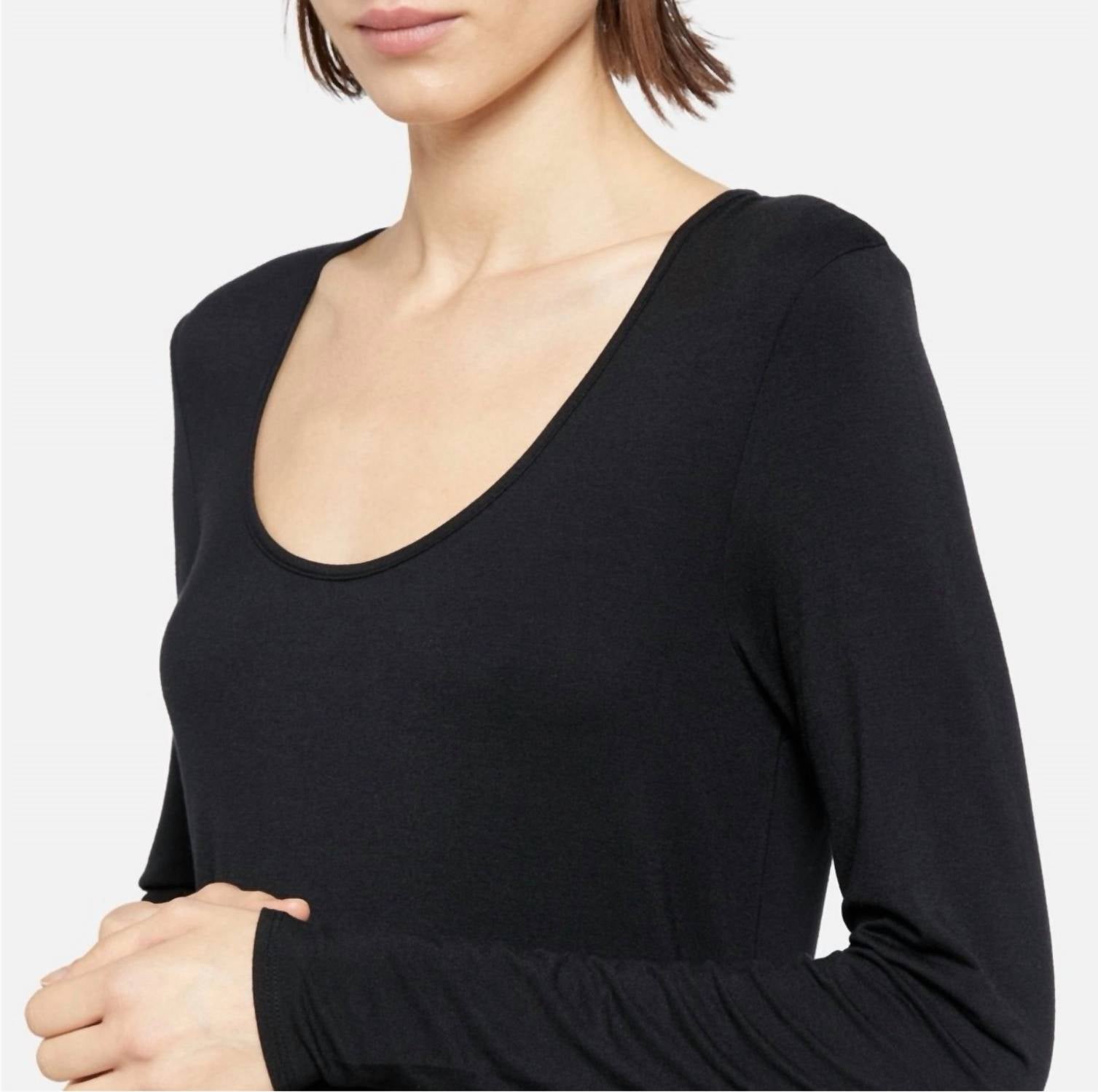 Vince Long Sleeve Scoopneck Midi Dress in black - women's dress - alternate view