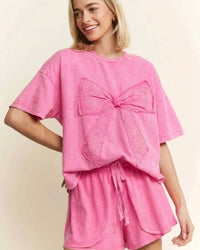 J.Her Mineral Wash Lightweight Shorts in bubble gum pink - women's shorts - alternate view
