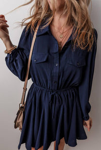 Legend Or Lies - Solid Chest Pockets Tunic Shirt Mini Dress
