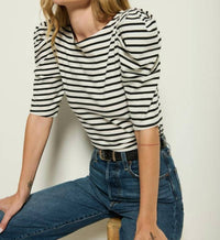Nation LTD Emery Boat Neck Top in cross walk stripe 2 - women's t-shirt - alternate view