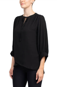 Joan Vass - Tie Neck Front Panel Double Layer Crepe Top