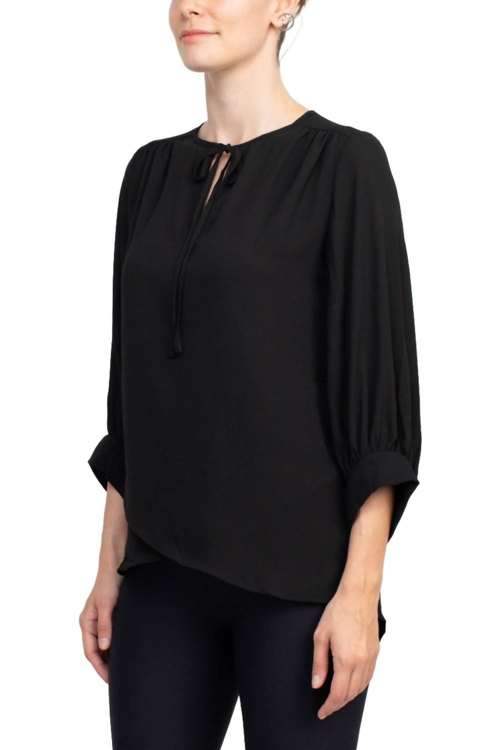 Joan Vass - Tie Neck Front Panel Double Layer Crepe Top