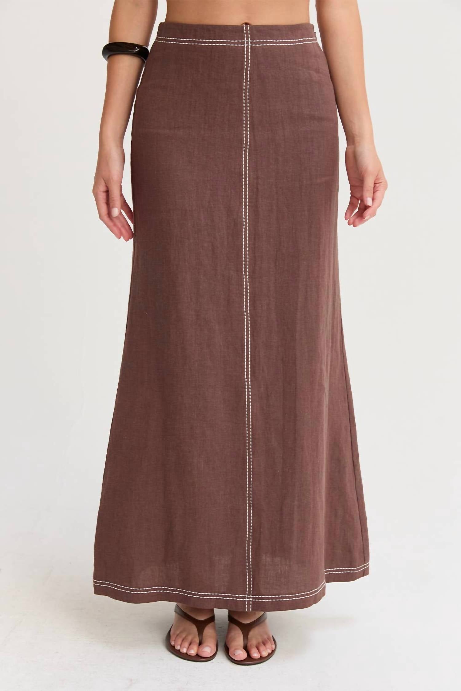 Crescent - Kenzy Contrast Stitch Linen Maxi Skirt