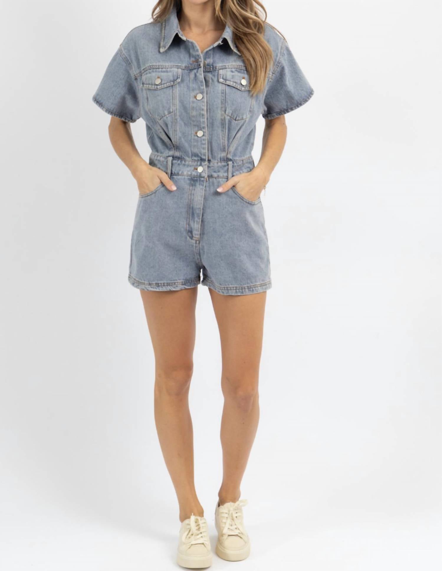 Le Lis - Short Sleeve Denim Romper