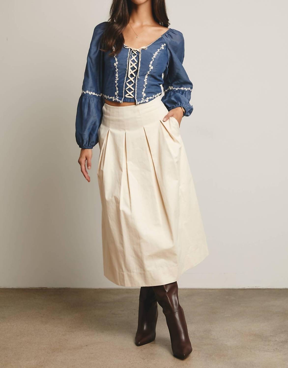 Forte - Pleated A-line Midi Skirt