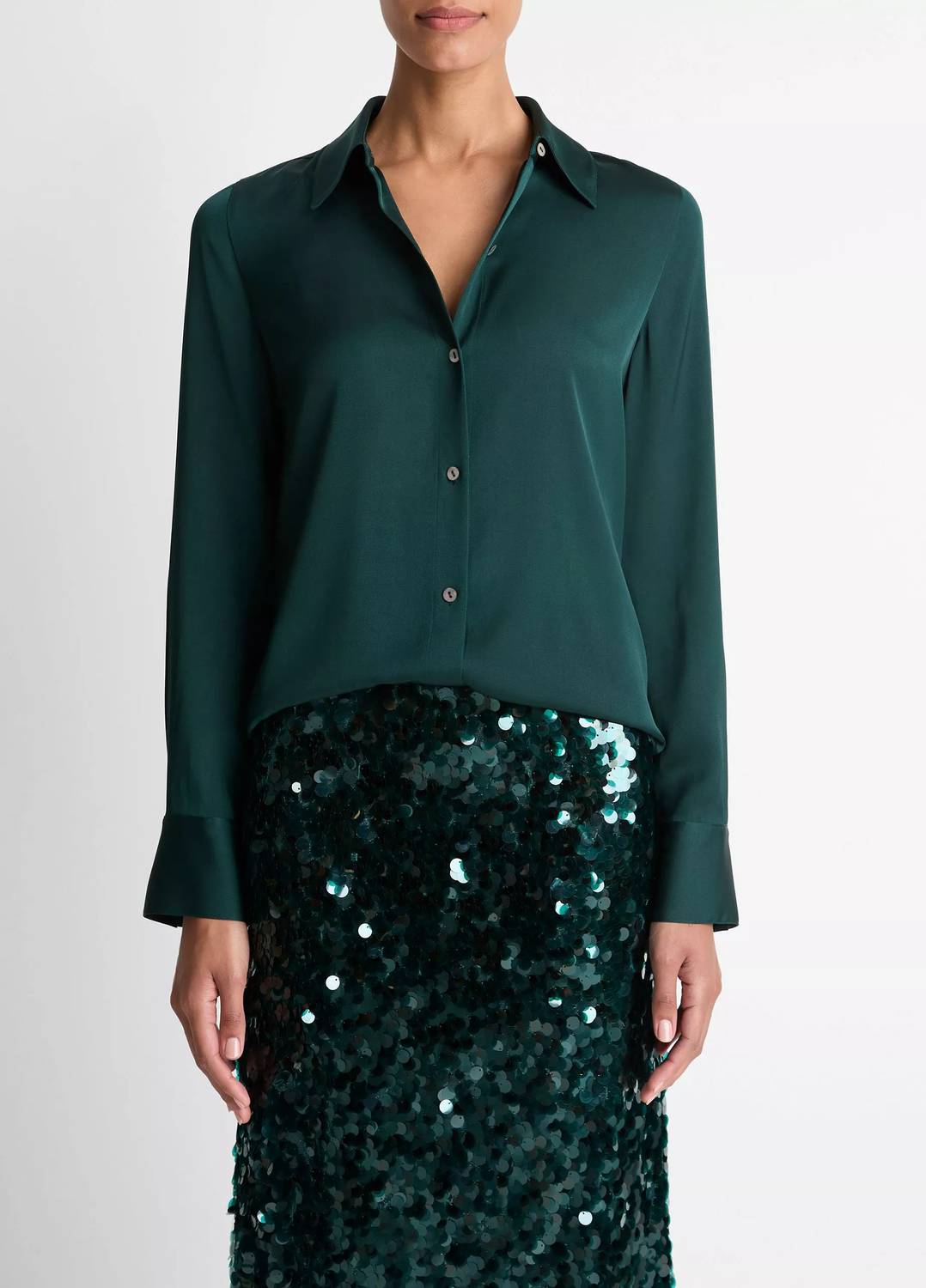 Vince - Silk-Blend Slim Button-Front Blouse