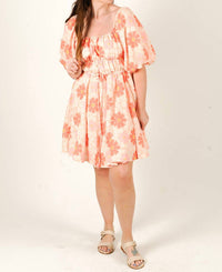 Mazik Petal Puff Mini Dress in orange - women's dress - detail view