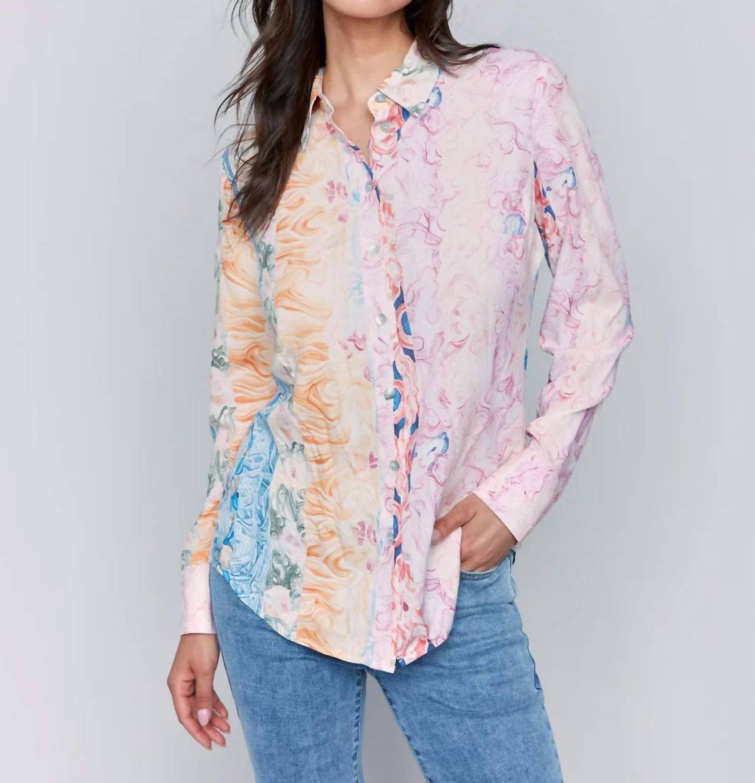 CHARLIE B Hannah Button-down Blouse in multi - women's blouse
