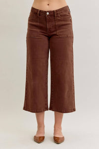 Judy Blue - Mid Rise Wide Crop Garment Dyed Utility Pocket Jeans