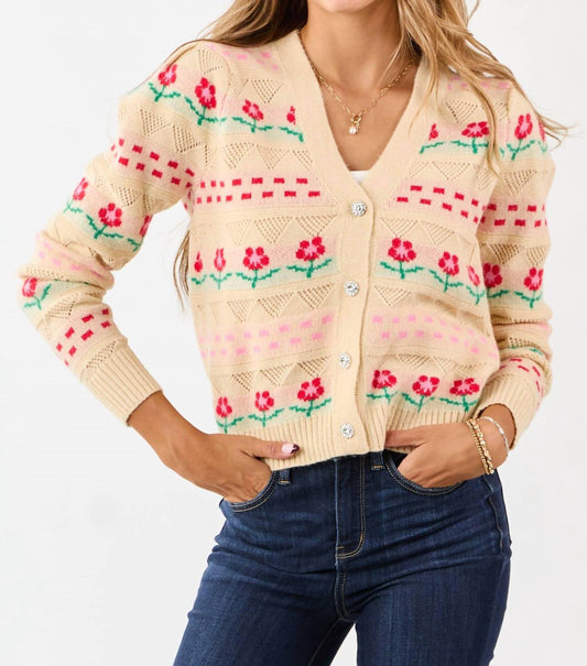 Lovlov - Floral Knit Button Down Cardigan