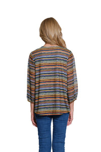 Multiples - Notch Neck Embroidered Top