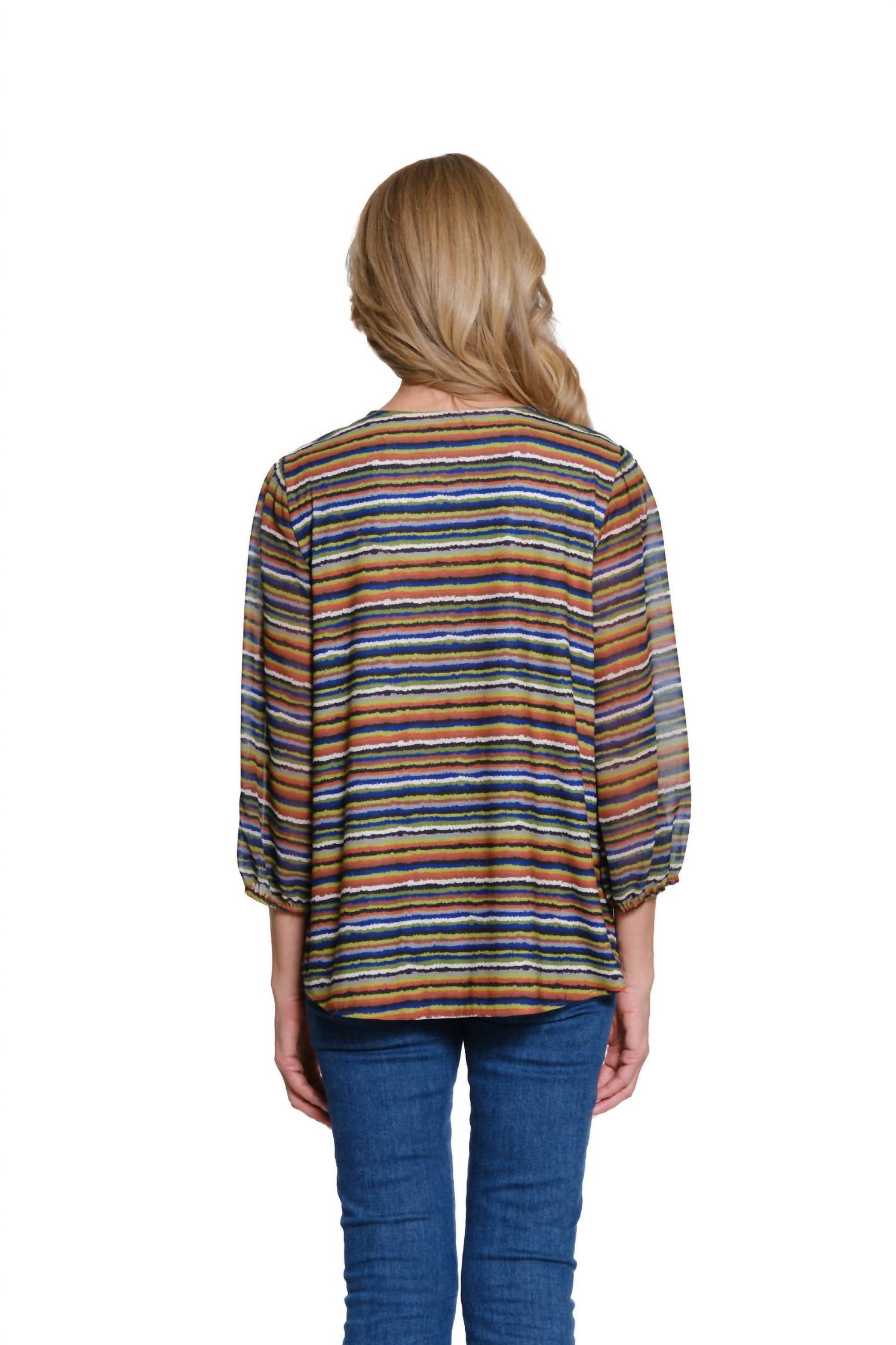 Multiples - Notch Neck Embroidered Top