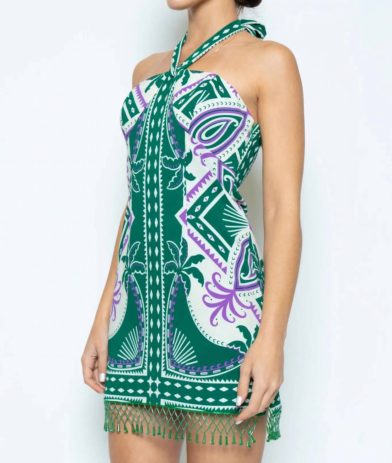Fore Collection - Halter Bead Hem Mini Dress