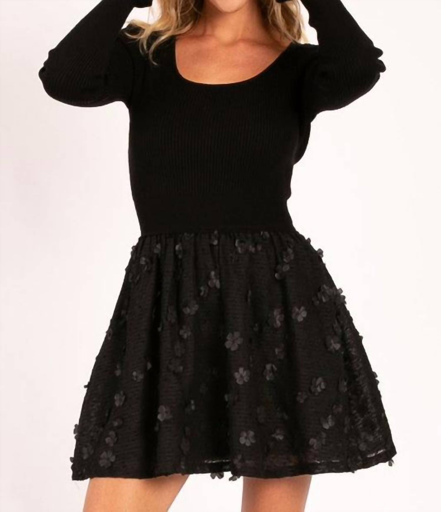 Heyson - Feel Like A Lady Floral Appliqué Sweater Mini Dress