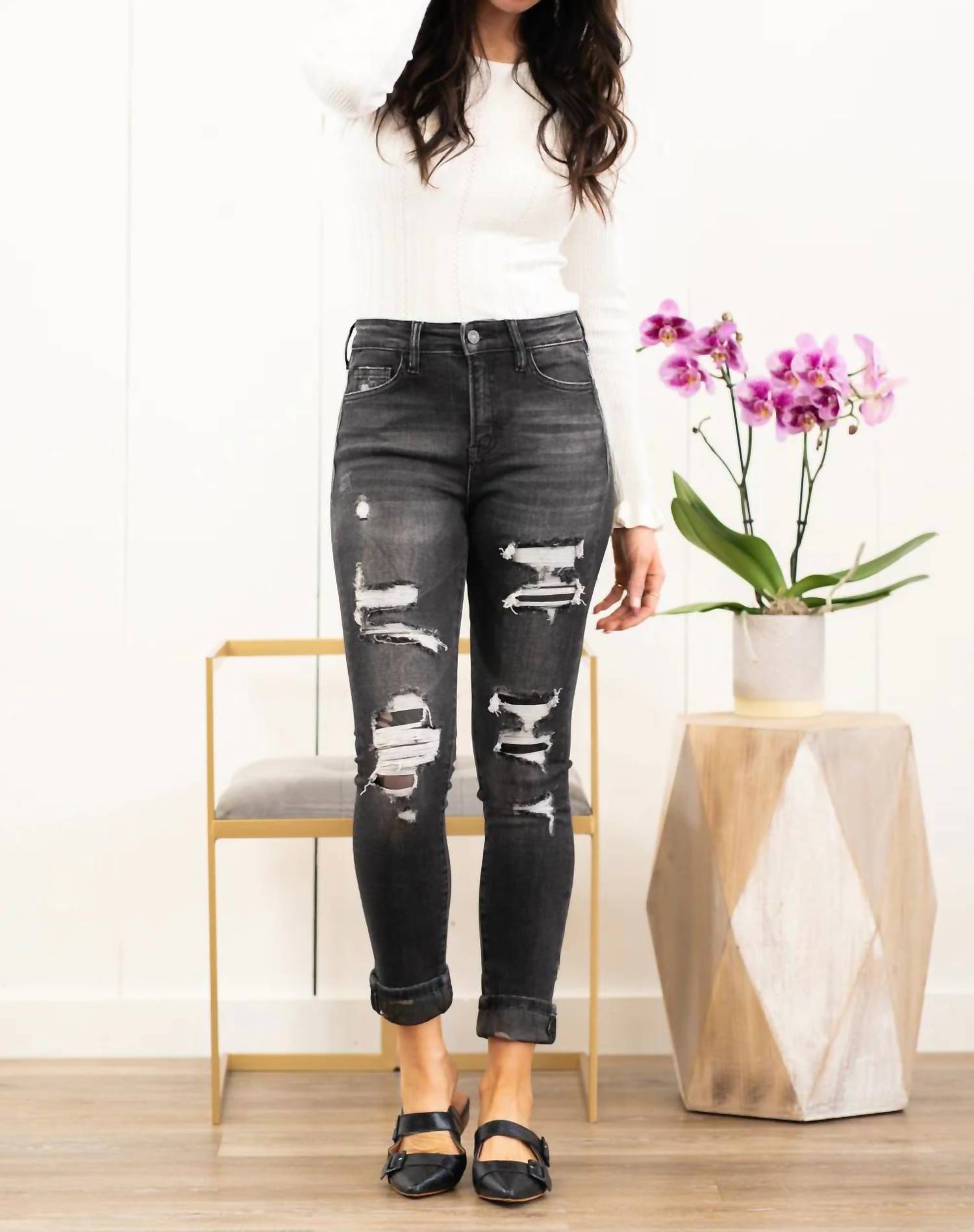 Vervet By Flying Monkey - Hustler Camo Print Cuffed Ankle Skinny Jeans