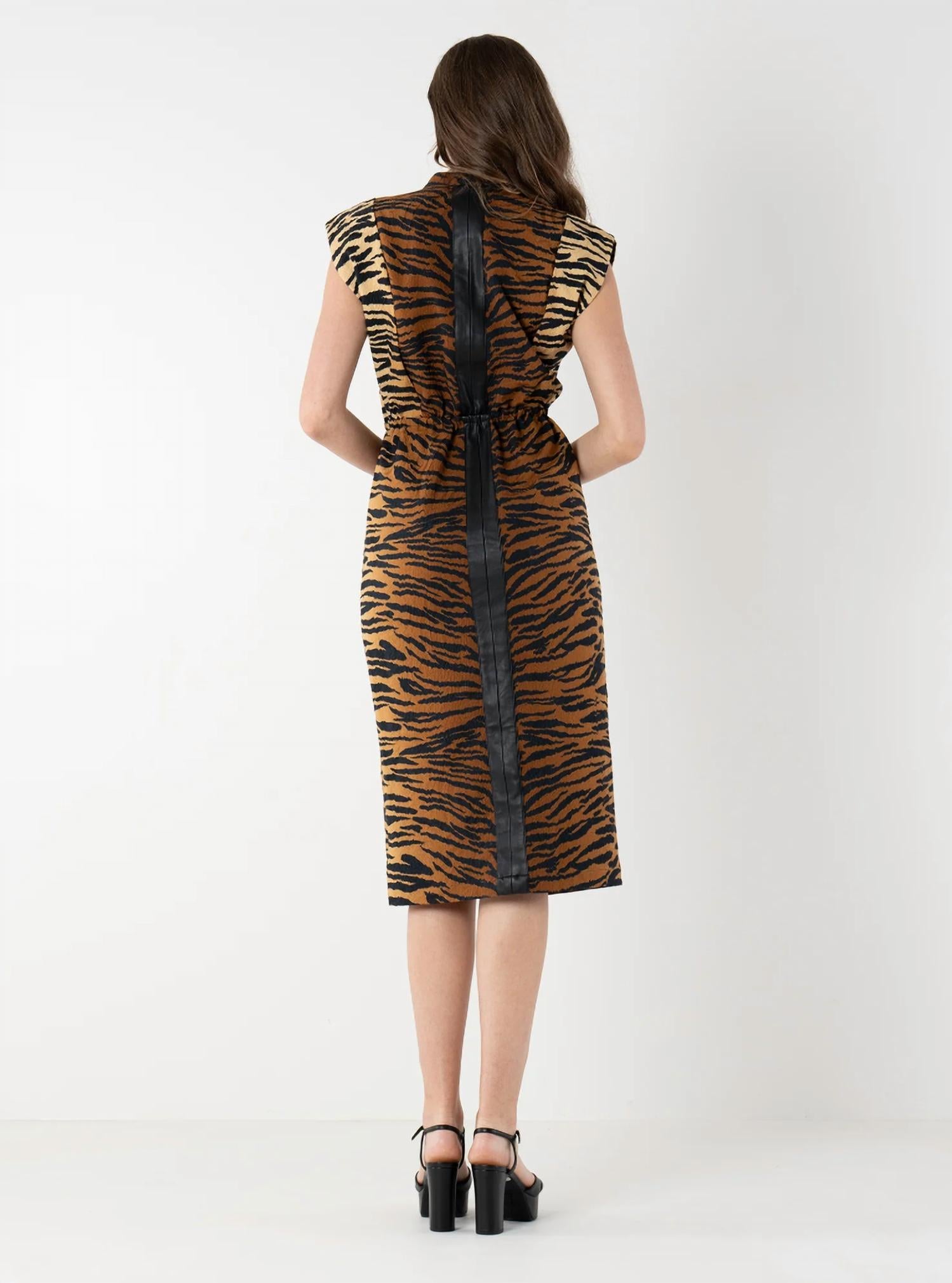 Emily McCarthy Meme Tiger Jacquard Dress in brown - women's dress - detail view