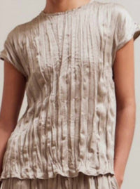 GRADE & GATHER Pleated Wrinkle Satin Top in fawn - women's t-shirt - detail view
