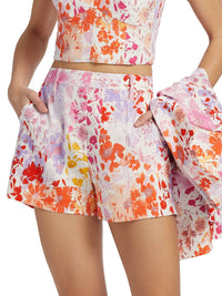 Derek Lam 10 Crosby Freja Floral Stretch Linen Shorts in rose multi - women's shorts