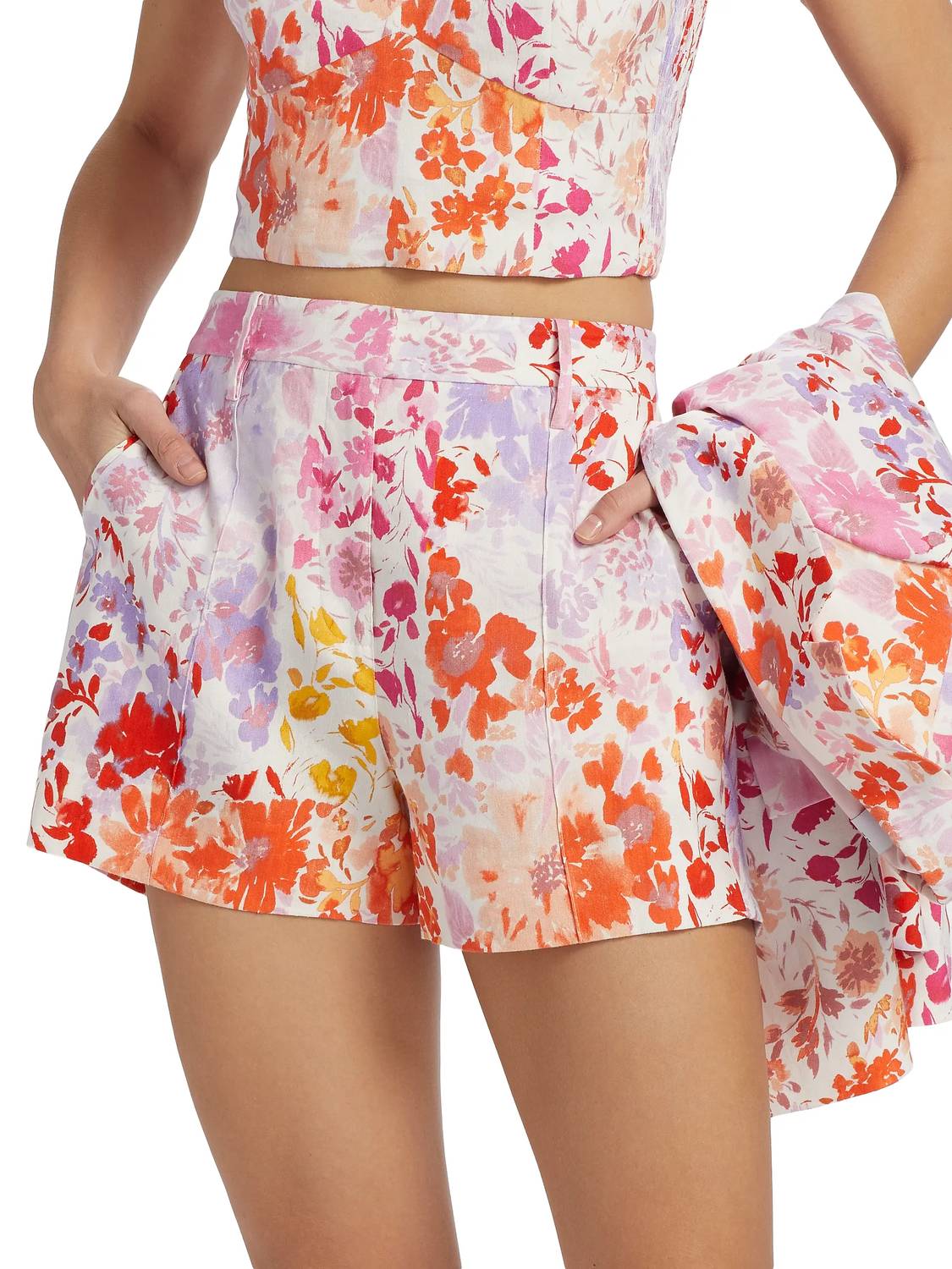 Derek Lam 10 Crosby Freja Floral Stretch Linen Shorts in rose multi - women's shorts