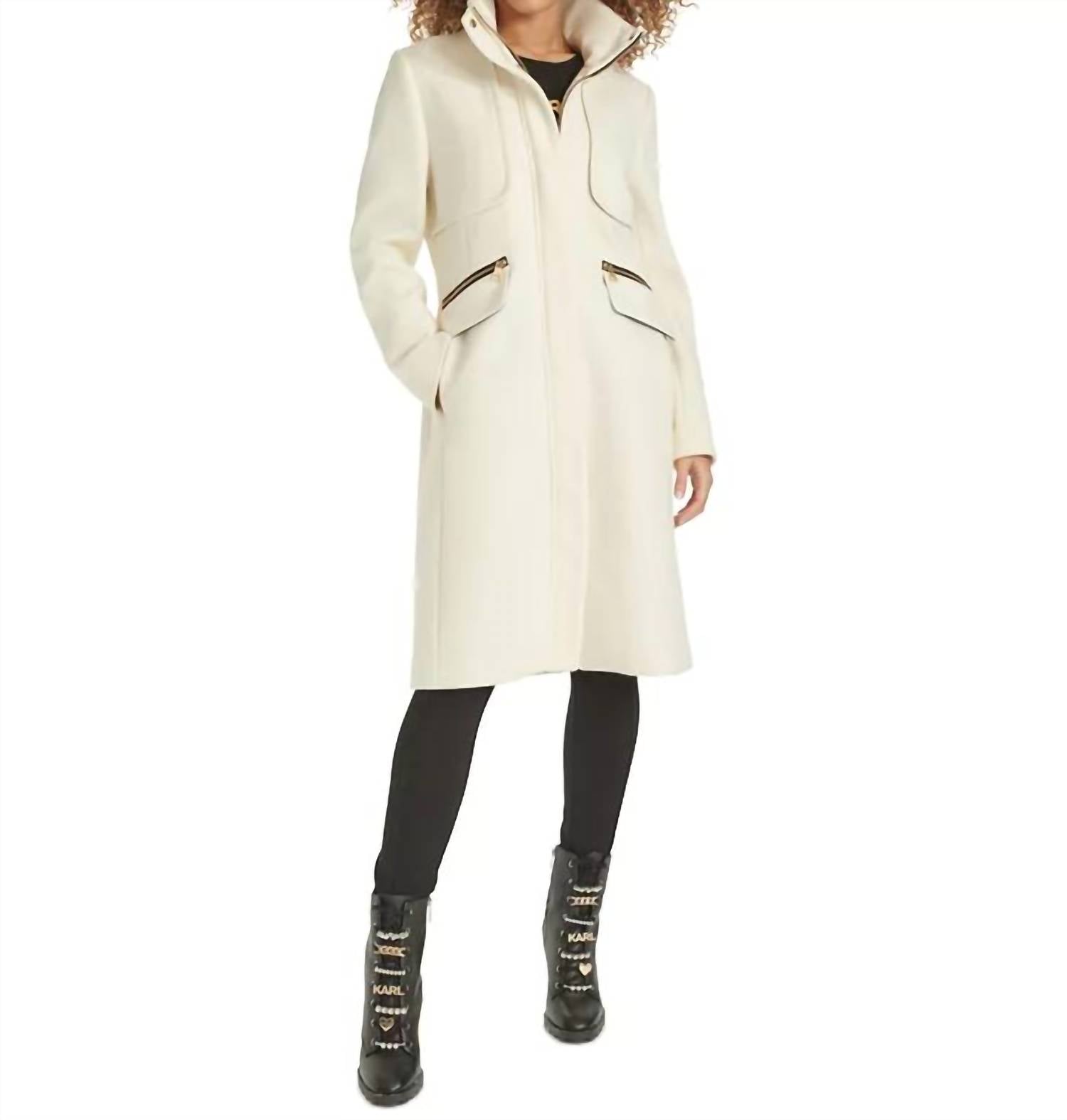 KARL LAGERFELD Women's Zip-front Boucle Coat in white - women's jacket - view 6
