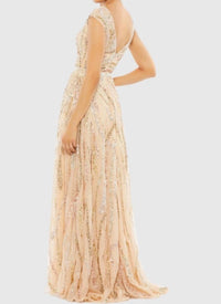 MAC DUGGAL Cap Sleeve Embellished Evening Gown in beige - women's dress - detail view