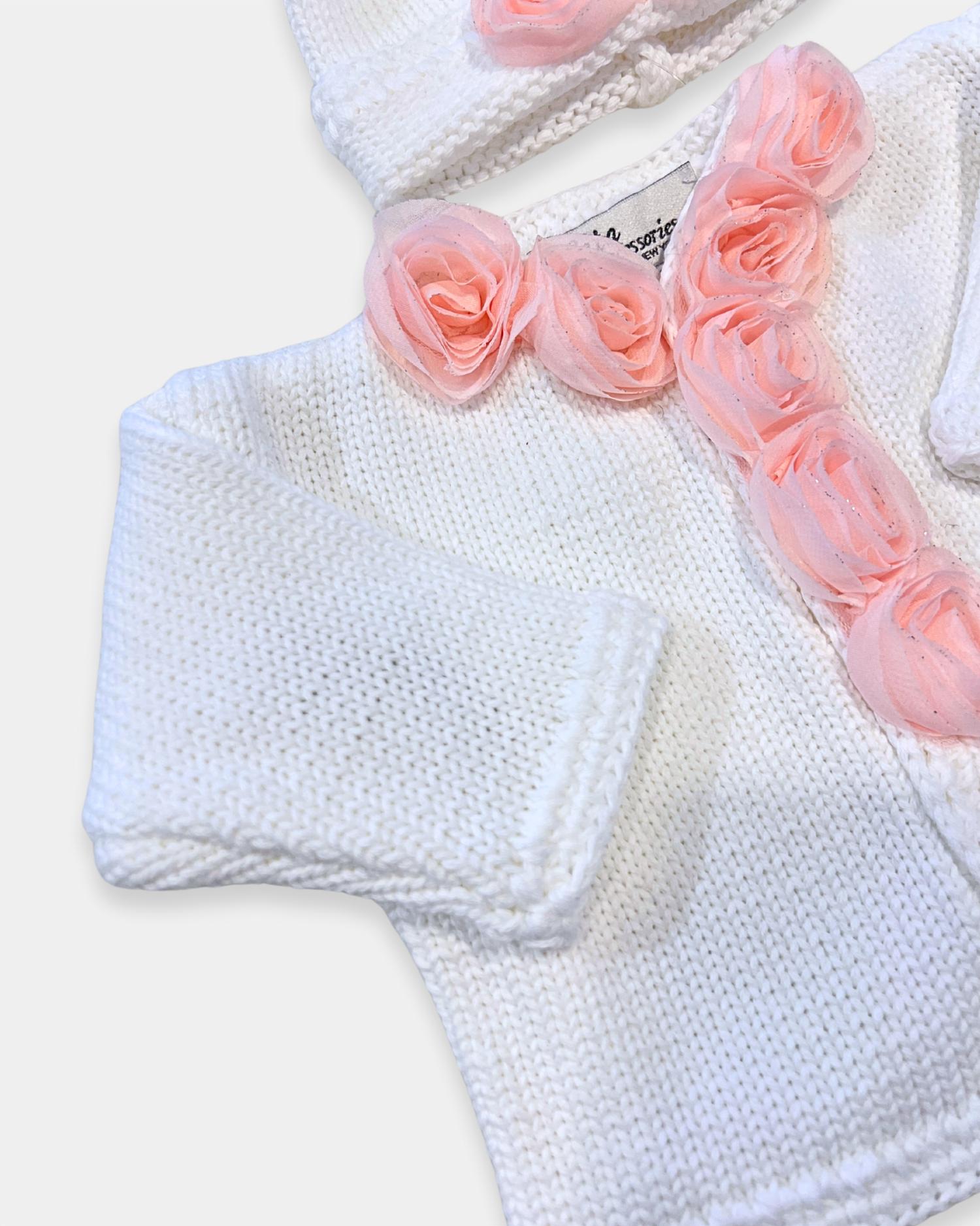 Gita - Girl's 2pc Sweater With Pink Chiffon Flowers