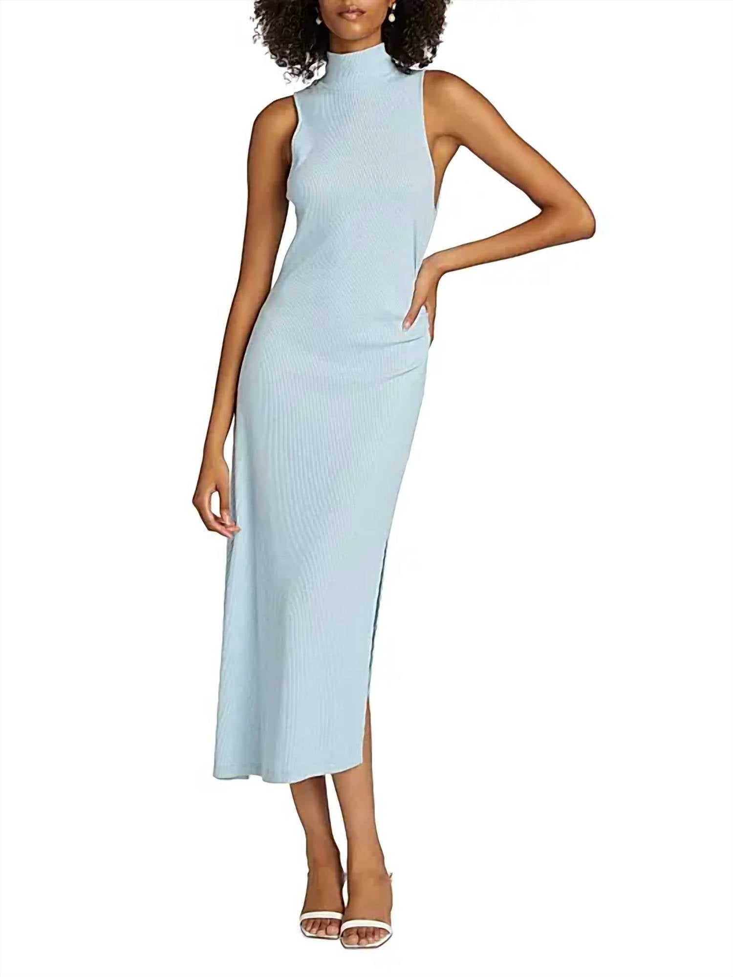 Ramy Brook Ximena Ruched Sleeveless Midi Dress in dream blue - women's dress - view 4
