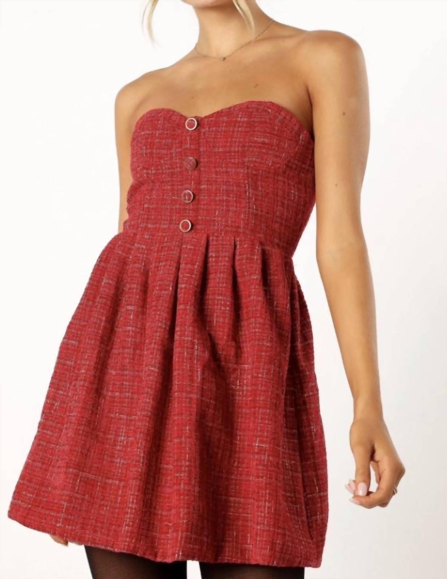 STORIA Tweed Mini Dress in red - women's dress
